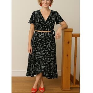 Lulu's Black & White Polka Dot Two-Piece Dress Set Women’s Size Medium